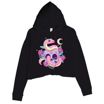 Pastel Goth Creepy Skull Serpent Snake Kawaii Emo Nu Goth Crop Fleece Hoodie