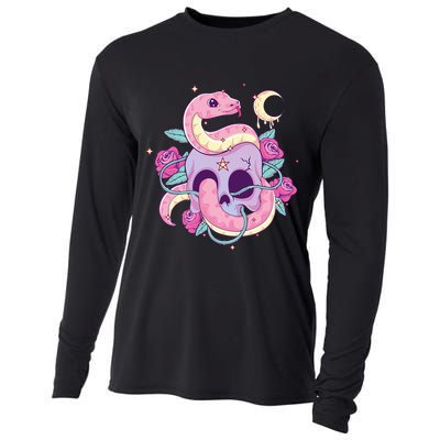 Pastel Goth Creepy Skull Serpent Snake Kawaii Emo Nu Goth Cooling Performance Long Sleeve Crew