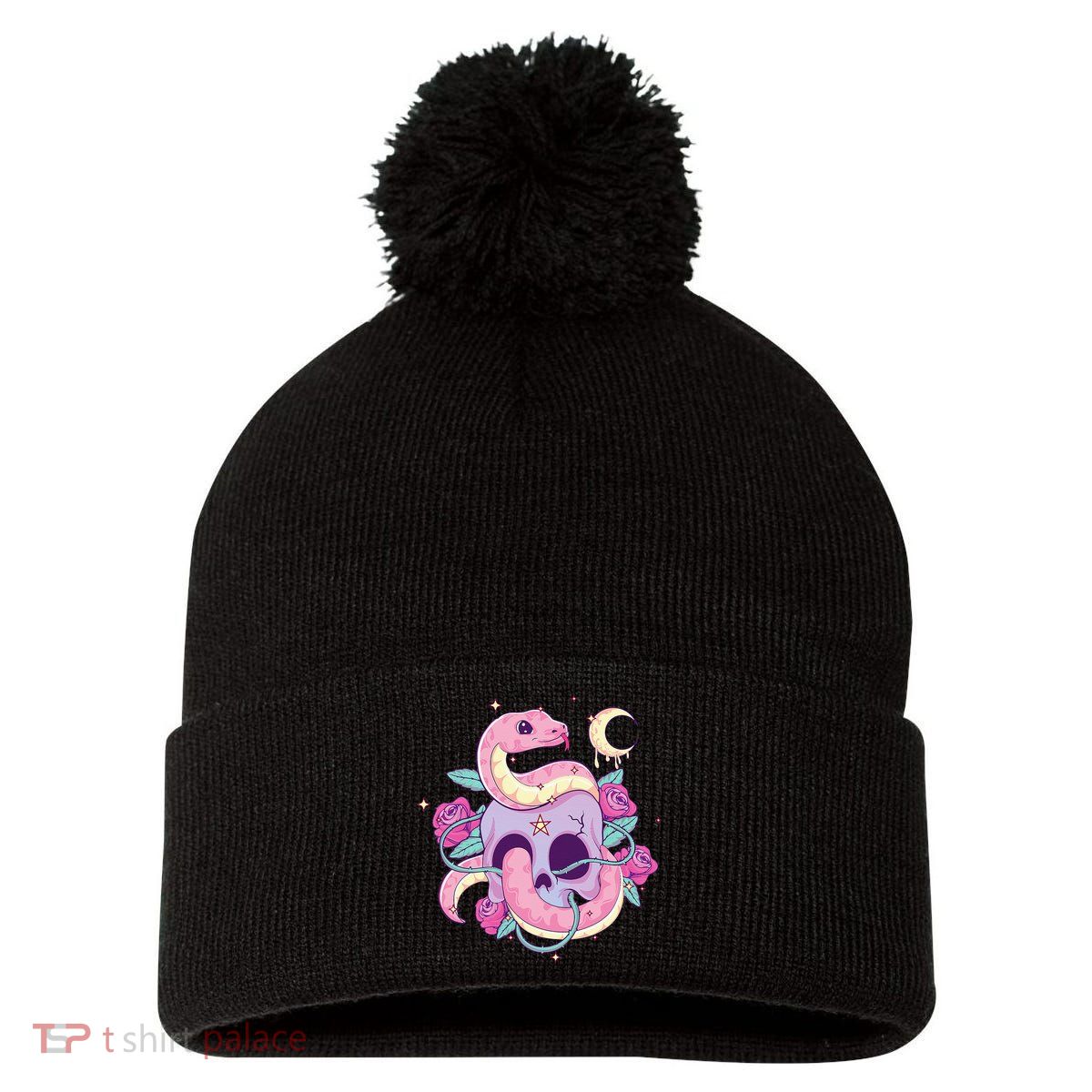 Pastel Goth Creepy Skull Serpent Snake Kawaii Emo Nu Goth Pom Pom 12in Knit Beanie