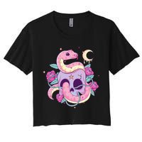 Pastel Goth Creepy Skull Serpent Snake Kawaii Emo Nu Goth Women's Crop Top Tee