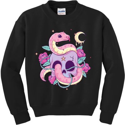 Pastel Goth Creepy Skull Serpent Snake Kawaii Emo Nu Goth Kids Sweatshirt