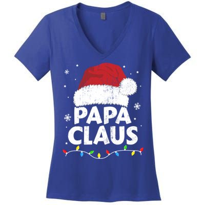 Papa Grandpa Claus Christmas Lights Matching Family Pajama Cute Gift Women's V-Neck T-Shirt