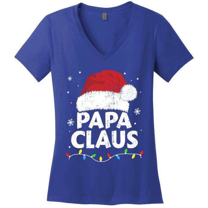 Papa Grandpa Claus Christmas Lights Matching Family Pajama Cute Gift Women's V-Neck T-Shirt