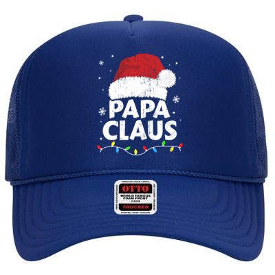 Papa Grandpa Claus Christmas Lights Matching Family Pajama Cute Gift High Crown Mesh Back Trucker Hat