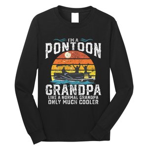 Pontoon Grandpa Captain Retro Funny Boating Fathers Day Gift Long Sleeve Shirt