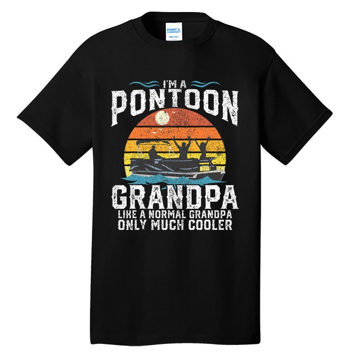 Pontoon Grandpa Captain Retro Funny Boating Fathers Day Gift Tall T-Shirt