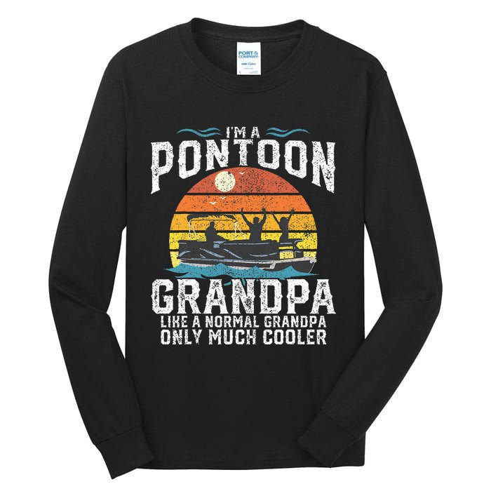 Pontoon Grandpa Captain Retro Funny Boating Fathers Day Gift Tall Long Sleeve T-Shirt