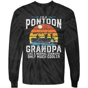 Pontoon Grandpa Captain Retro Funny Boating Fathers Day Gift Tie-Dye Long Sleeve Shirt