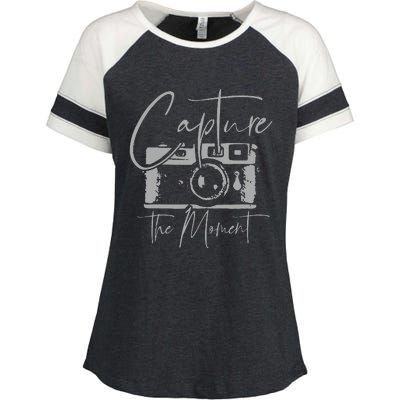 Photographer Gift Capture The Moment Vintage Camera Enza Ladies Jersey Colorblock Tee