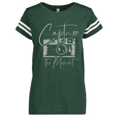 Photographer Gift Capture The Moment Vintage Camera Enza Ladies Jersey Football T-Shirt