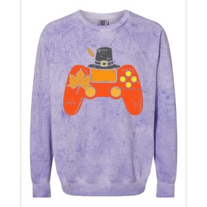 Pilgrim Game Controller Gamer Thanksgiving Fall Gaming Gift Colorblast Crewneck Sweatshirt