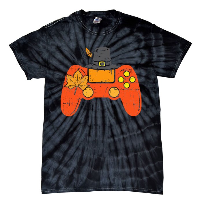 Pilgrim Game Controller Gamer Thanksgiving Fall Gaming Gift Tie-Dye T-Shirt