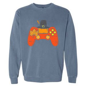 Pilgrim Game Controller Gamer Thanksgiving Fall Gaming Gift Garment-Dyed Sweatshirt