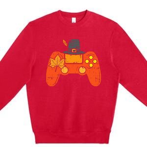 Pilgrim Game Controller Gamer Thanksgiving Fall Gaming Gift Premium Crewneck Sweatshirt