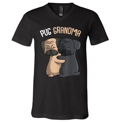 Pug Grandma Dog Mom Lover Owner Women V-Neck T-Shirt