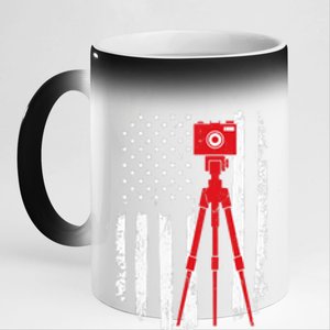 Photographer Gift Distressed American Flag Photographer 11oz Black Color Changing Mug