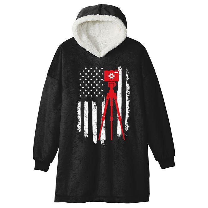 Photographer Gift Distressed American Flag Photographer Hooded Wearable Blanket