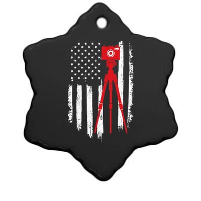 Photographer Gift Distressed American Flag Photographer Ceramic Star Ornament