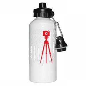 Photographer Gift Distressed American Flag Photographer Aluminum Water Bottle