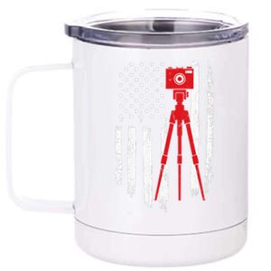 Photographer Gift Distressed American Flag Photographer 12 oz Stainless Steel Tumbler Cup