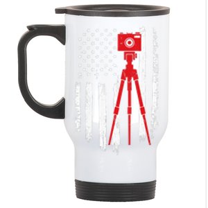 Photographer Gift Distressed American Flag Photographer Stainless Steel Travel Mug