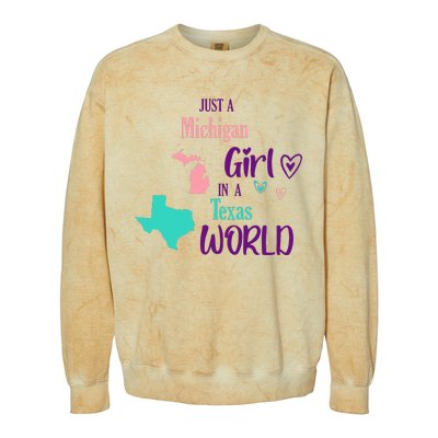 Proud Girl Design Just A Michigan Girl In A Texas World Colorblast Crewneck Sweatshirt