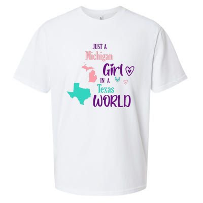 Proud Girl Design Just A Michigan Girl In A Texas World Sueded Cloud Jersey T-Shirt