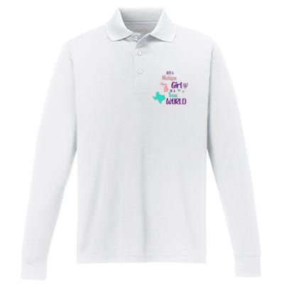 Proud Girl Design Just A Michigan Girl In A Texas World Performance Long Sleeve Polo