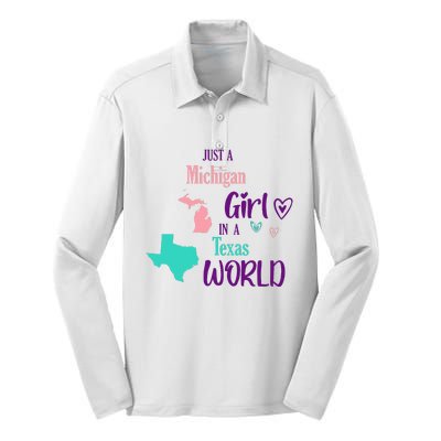 Proud Girl Design Just A Michigan Girl In A Texas World Silk Touch Performance Long Sleeve Polo