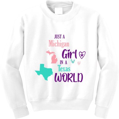Proud Girl Design Just A Michigan Girl In A Texas World Kids Sweatshirt