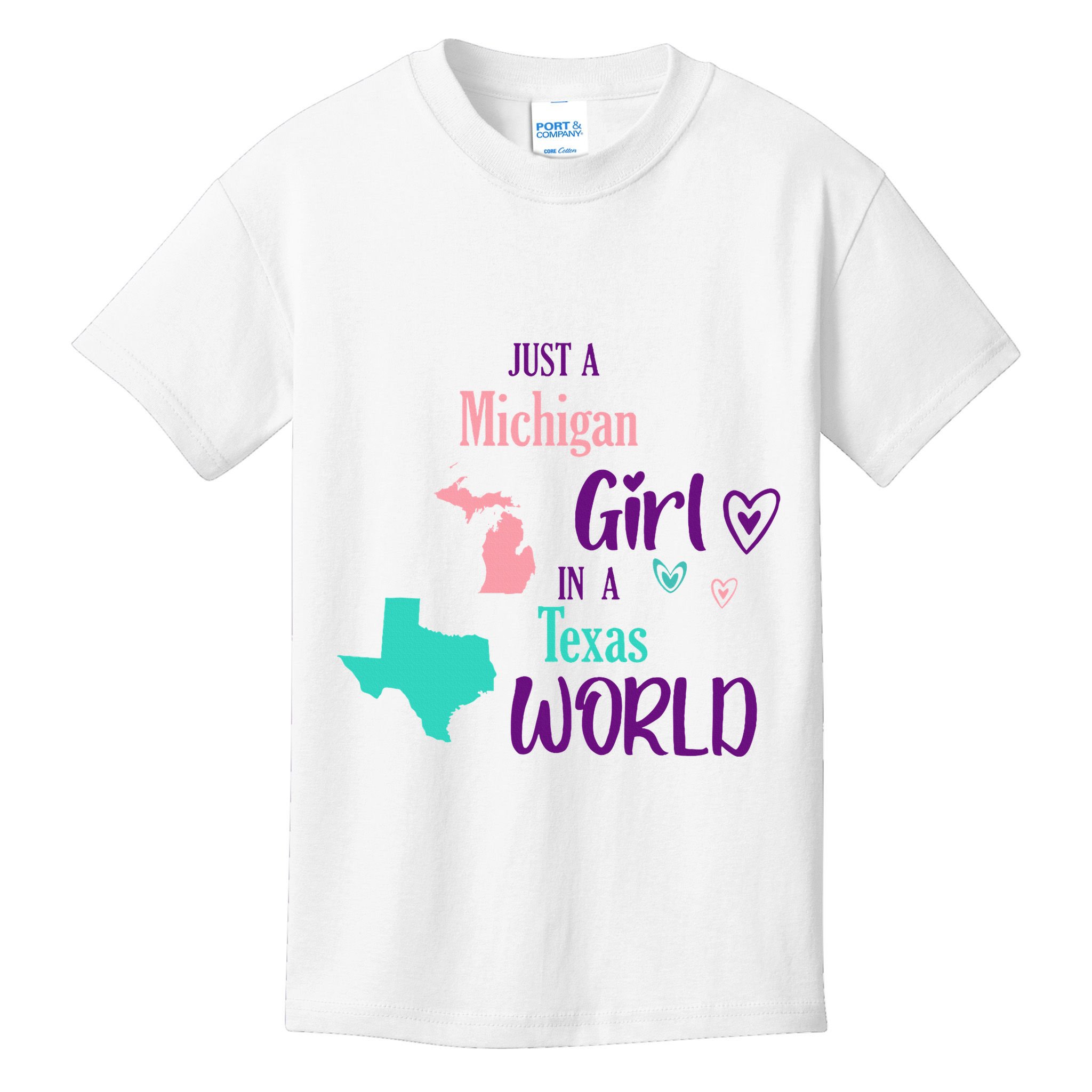 Proud Girl Design Just A Michigan Girl In A Texas World Kids T-Shirt