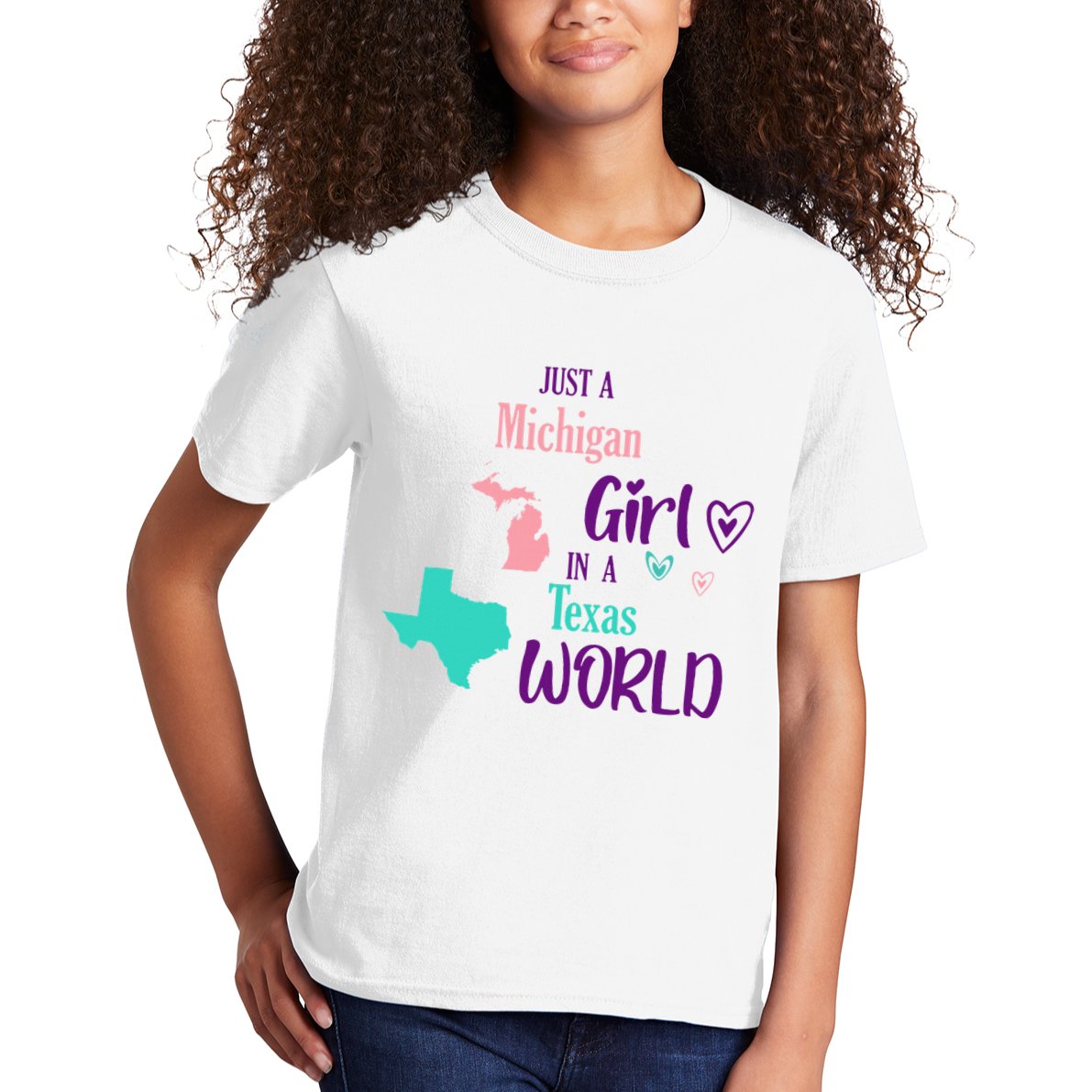 Proud Girl Design Just A Michigan Girl In A Texas World Kids T-Shirt