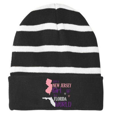 Proud Girl Design Just A New Jersey Girl In A Florida World Striped Beanie with Solid Band