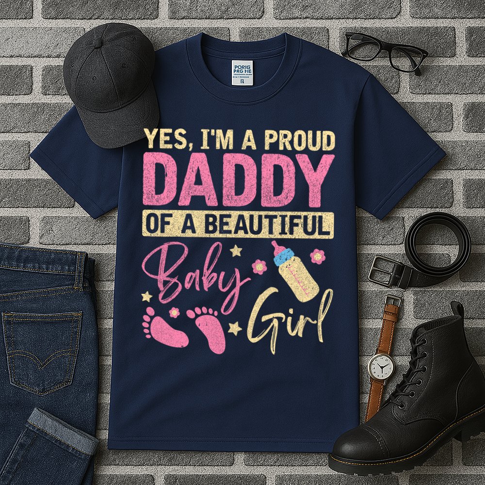 Proud Girl Daddy Newborn Daughter Dad Family Baby Shower Tall T-Shirt