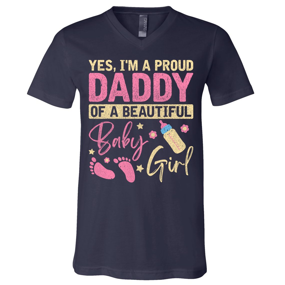 Proud Girl Daddy Newborn Daughter Dad Family Baby Shower V-Neck T-Shirt