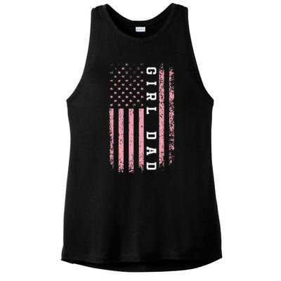 Proud Girl Dad Vintage Pink Flag Father's Day Gift Ladies PosiCharge Tri-Blend Wicking Tank