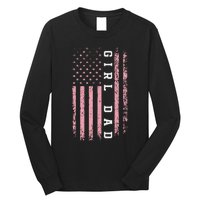 Proud Girl Dad Vintage Pink Flag Father's Day Gift Long Sleeve Shirt