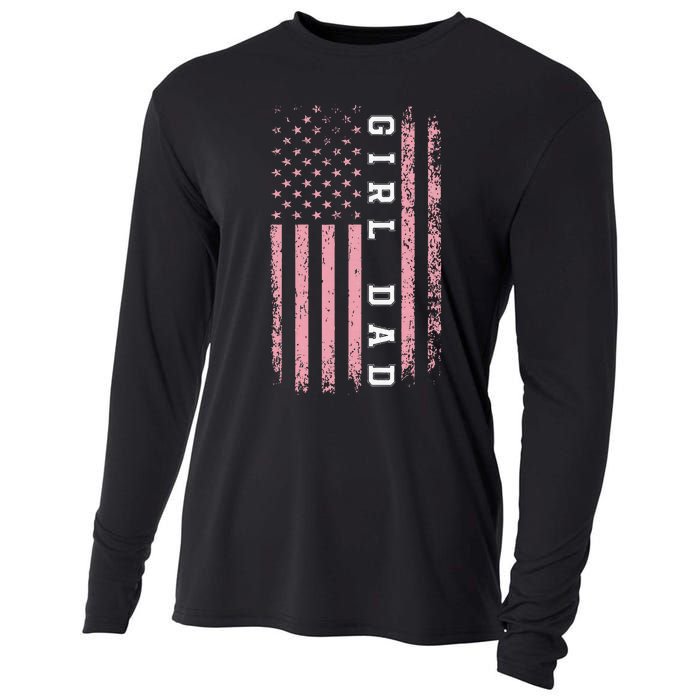 Proud Girl Dad Vintage Pink Flag Father's Day Gift Cooling Performance Long Sleeve Crew