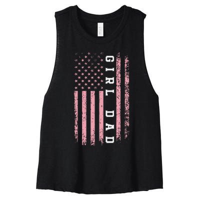 Proud Girl Dad Vintage Pink Flag Father's Day Gift Women's Racerback Cropped Tank