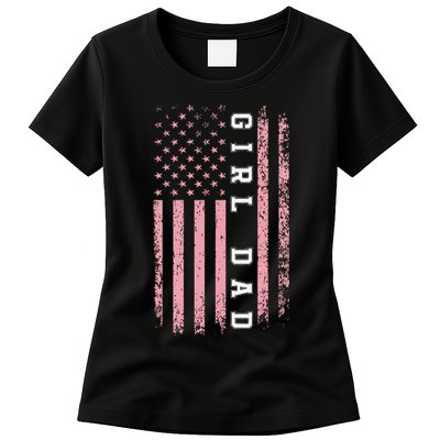 Proud Girl Dad Vintage Pink Flag Father's Day Gift Womens T-Shirt