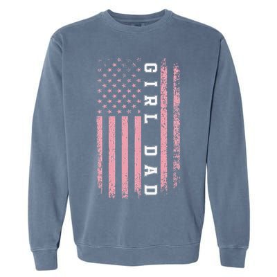 Proud Girl Dad Vintage Pink Flag Father's Day Gift Garment-Dyed Sweatshirt