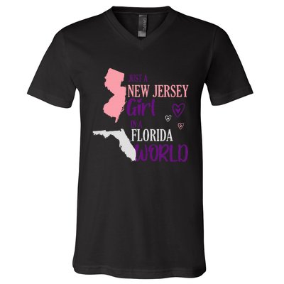 Proud Girl Design Just A New Jersey Girl In A Florida World V-Neck T-Shirt