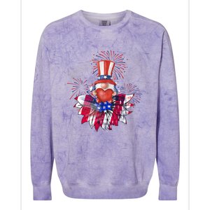 Patriotic Gnome Design Heart Sunflower Americas Independence Gift Colorblast Crewneck Sweatshirt