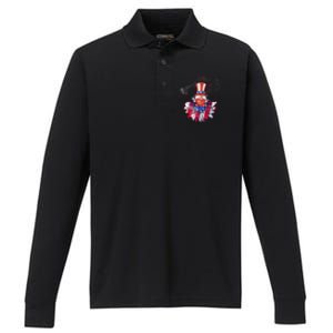 Patriotic Gnome Design Heart Sunflower Americas Independence Gift Performance Long Sleeve Polo