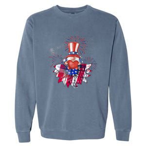 Patriotic Gnome Design Heart Sunflower Americas Independence Gift Garment-Dyed Sweatshirt