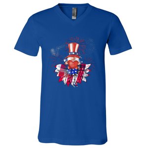 Patriotic Gnome Design Heart Sunflower Americas Independence Gift V-Neck T-Shirt