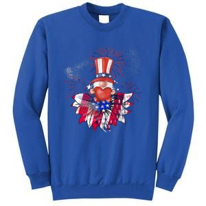 Patriotic Gnome Design Heart Sunflower Americas Independence Gift Tall Sweatshirt