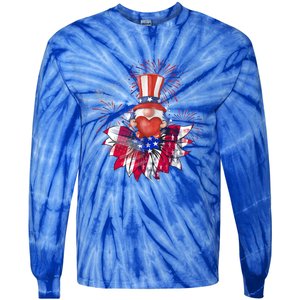 Patriotic Gnome Design Heart Sunflower Americas Independence Gift Tie-Dye Long Sleeve Shirt