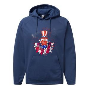 Patriotic Gnome Design Heart Sunflower Americas Independence Gift Performance Fleece Hoodie