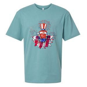 Patriotic Gnome Design Heart Sunflower Americas Independence Gift Sueded Cloud Jersey T-Shirt